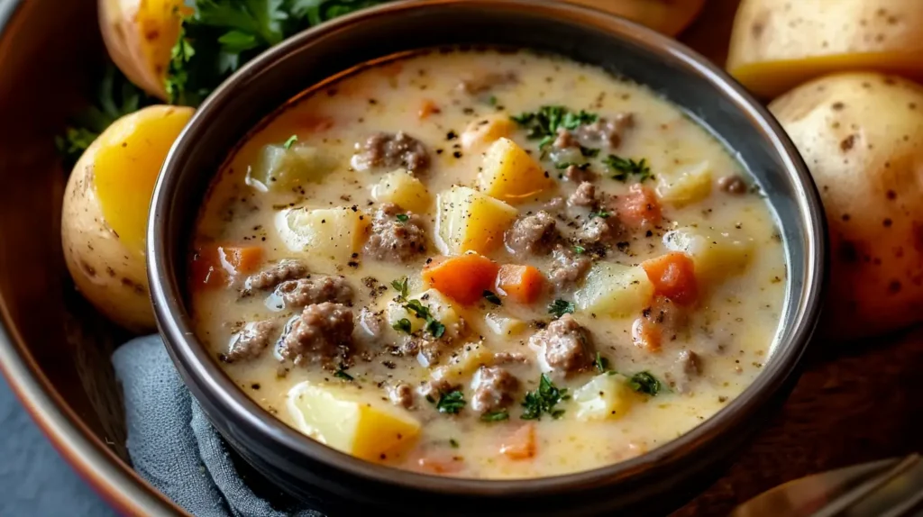 Creamy Potato and Hamburger Soup